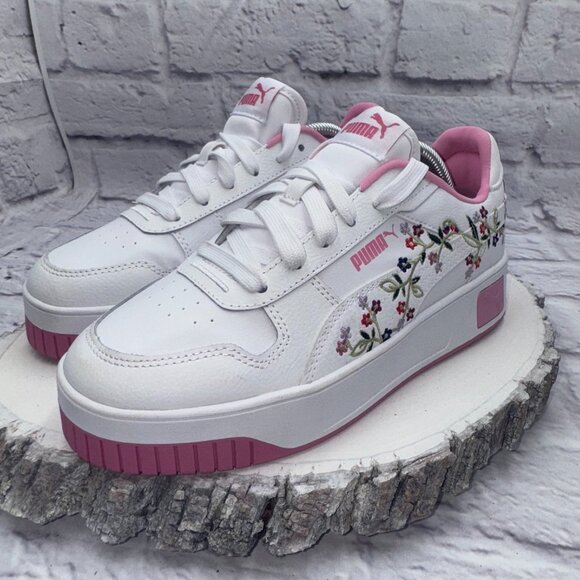 PUMA Womens Carina Street Floral Lace Up Sneakers Shoes Casual White Pink Sz 5 - Picture 5 of 14